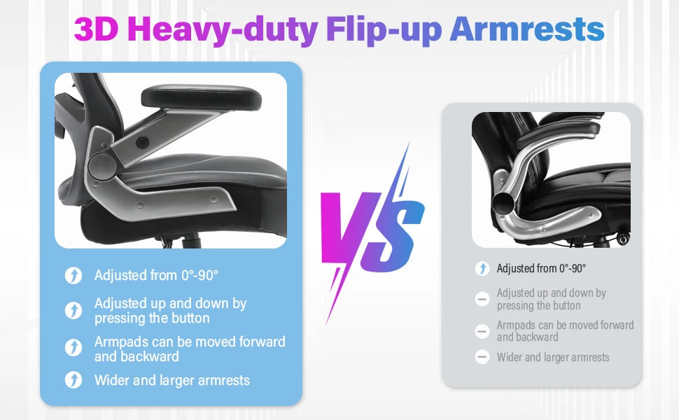 600 LB Big and Tall Office Chair with 3D Flip Arms Large Wheels Extra Wide Seat
