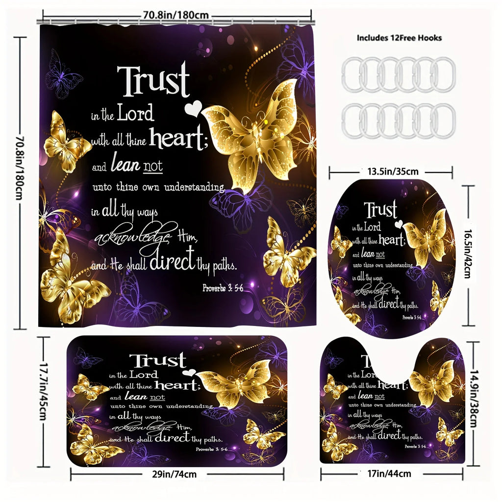 Inspirational Butterfly Bathroom Four Piece Set With Golden Butterflies