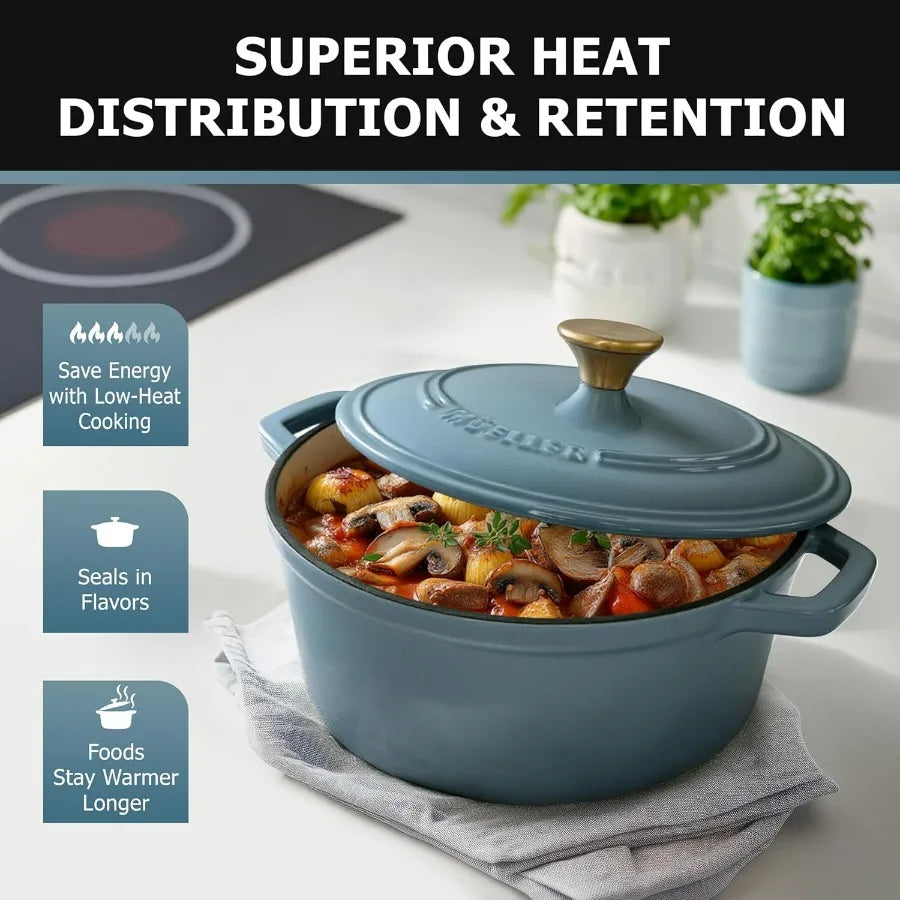 MELLERHOME 6 Quart Enameled Cast Iron Pot Dutch Oven HeavyDuty OvenSafe up to 500 F Across All Cooktops Bread Pan with Lid Knob