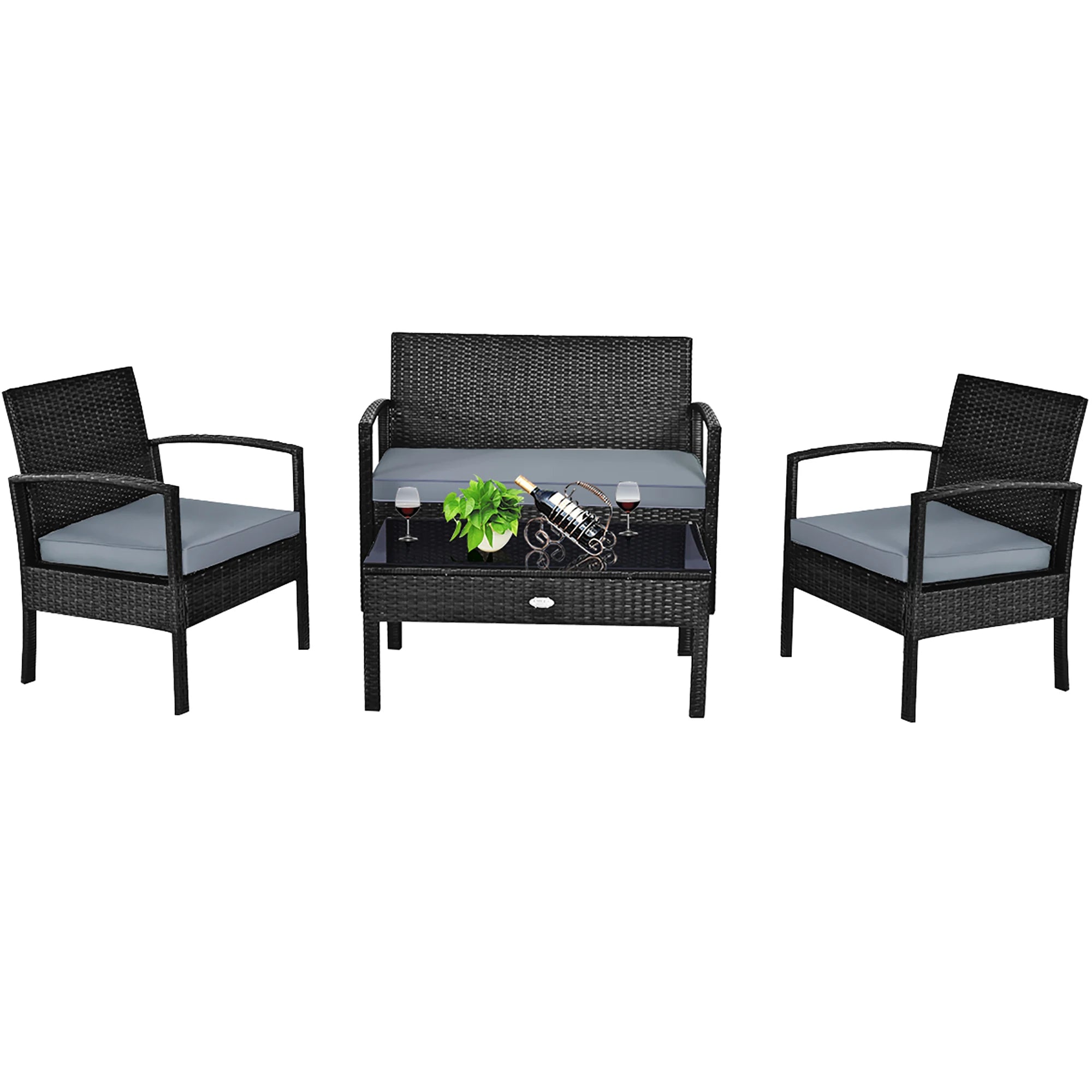 4PCS Patio Rattan Furniture Set Garden Deck