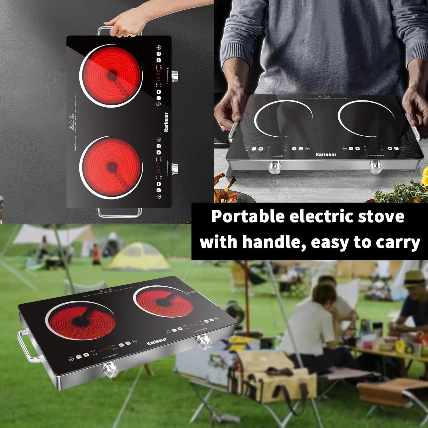 Karinear Dual Zone Ceramic Hob 3200W With Safety Lock Controls