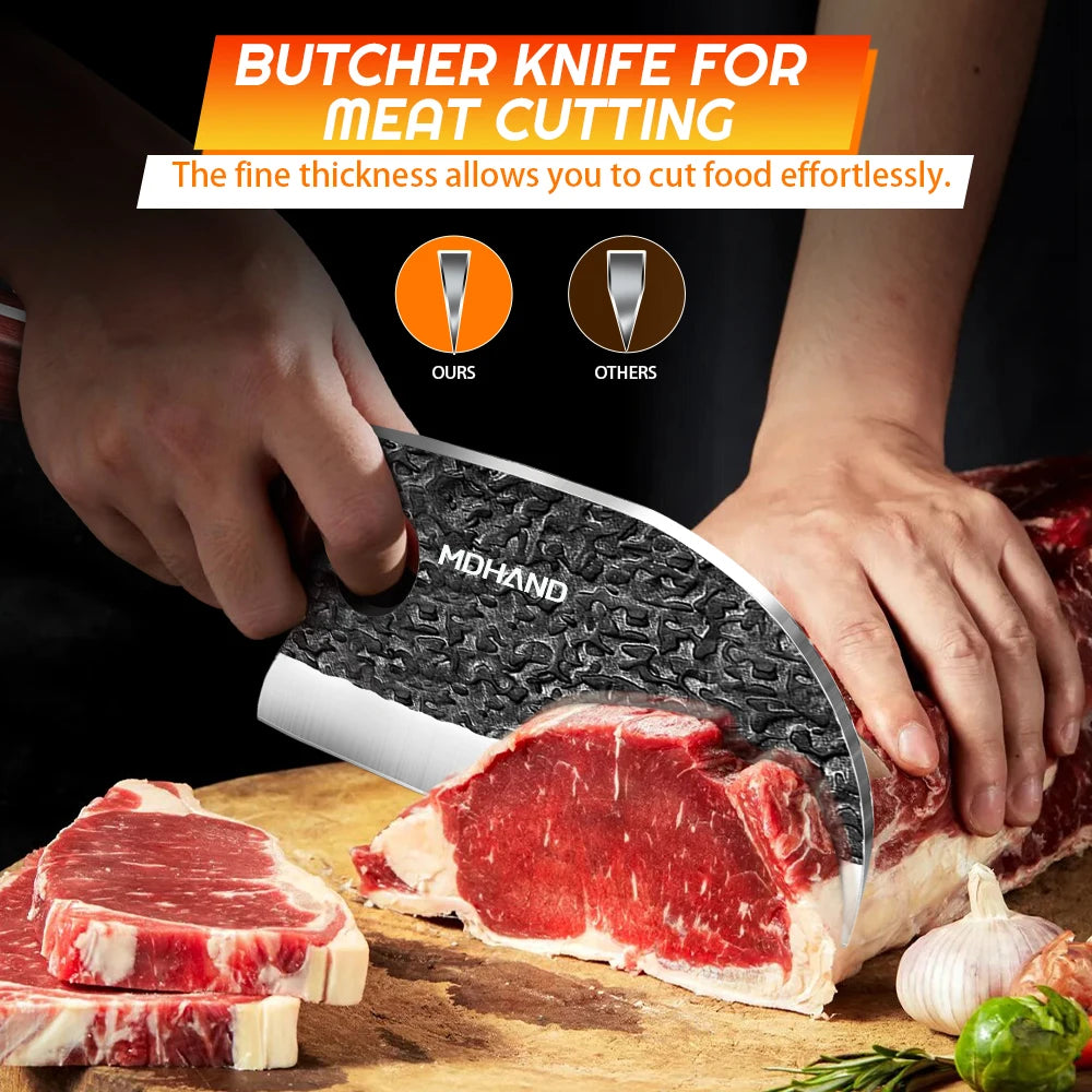 14 Piece Hand Forged Butcher Knife Set With Roll Bag