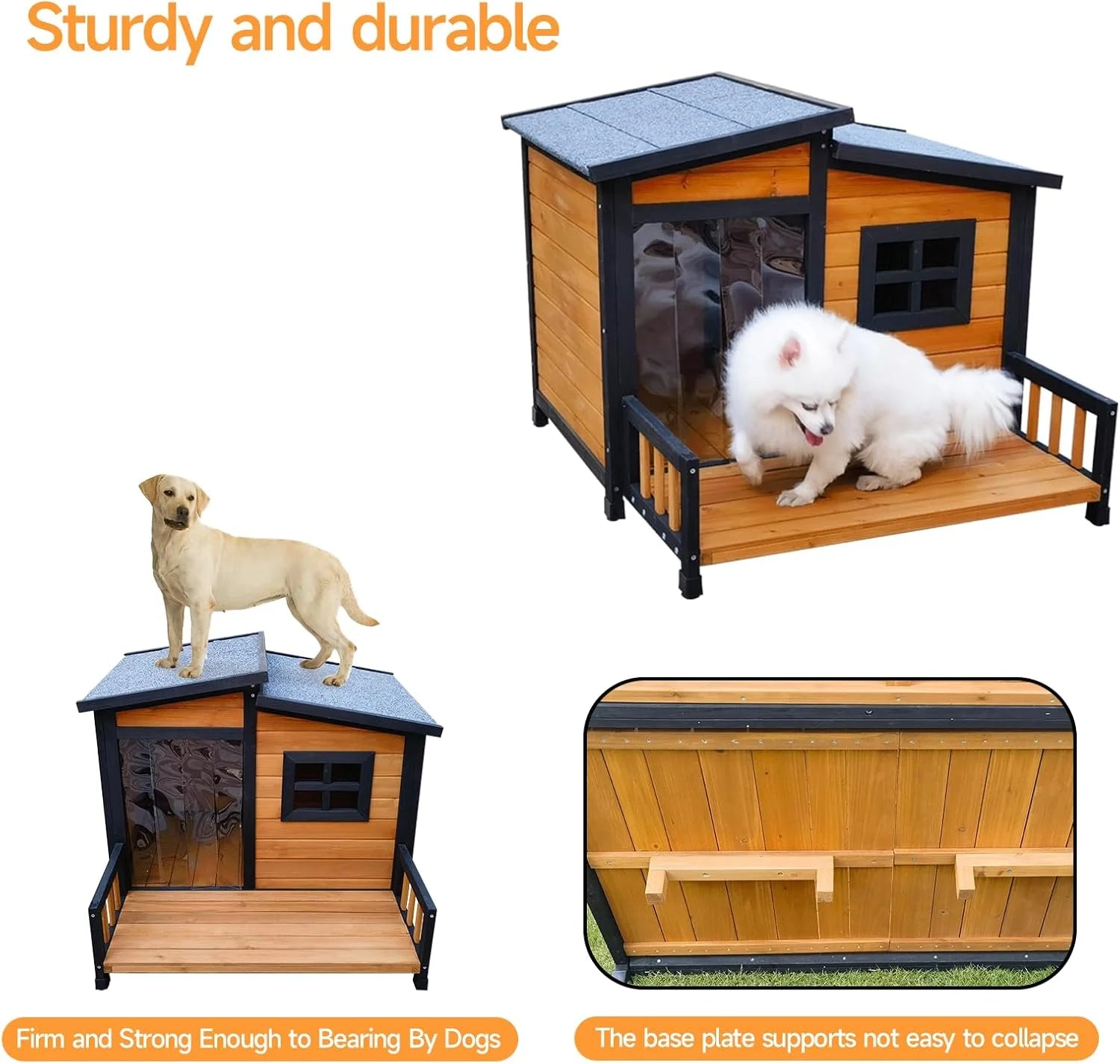 Large Wooden Insulated Dog House With Elevated Floor Outdoor Shelter