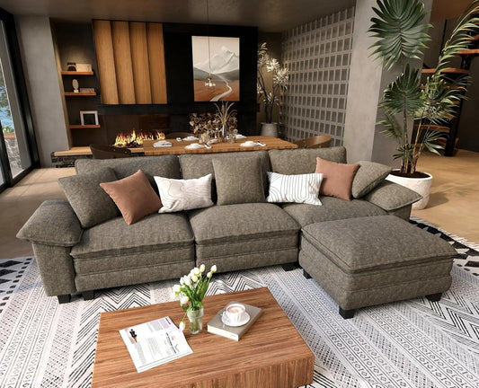 L Shaped Modular Cloud Couch Sectional Sofa Wide Armrests Ottoman