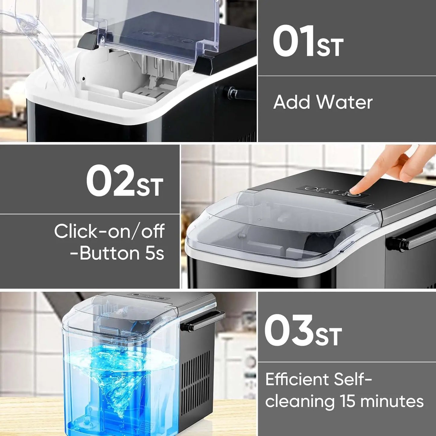 Portable Ice Maker For RV 26lbs 24H Quiet Self Cleaning