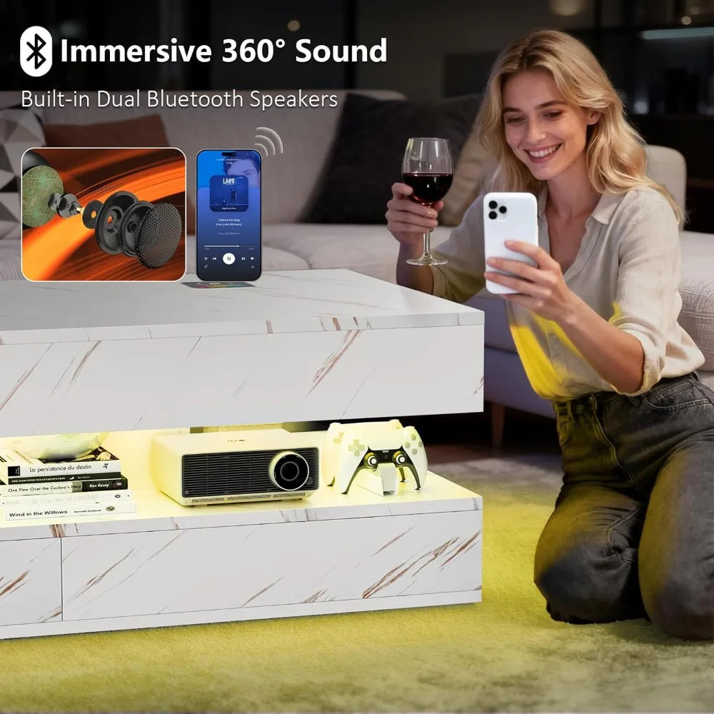 47.2 Inch Coffee Table With Storage Drawers And Wireless Charging