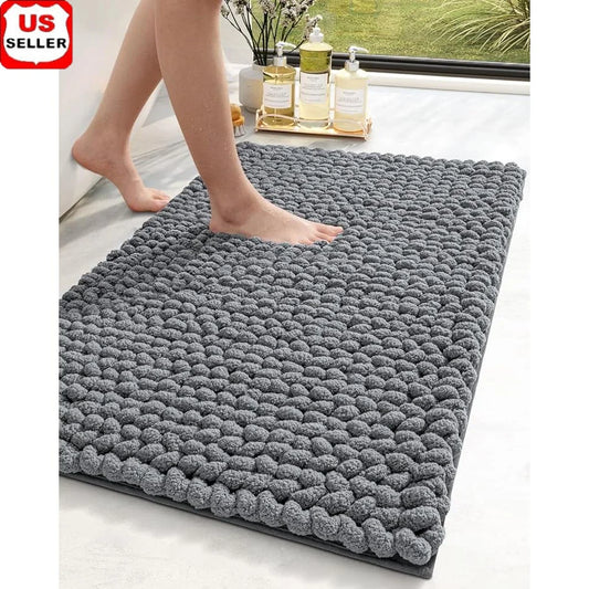 Super Absorbent Chenille Bathroom Rugs Non Slip Thick Plush Mats Washable Shower Floor Carpet Cozy Bathmat Home Use