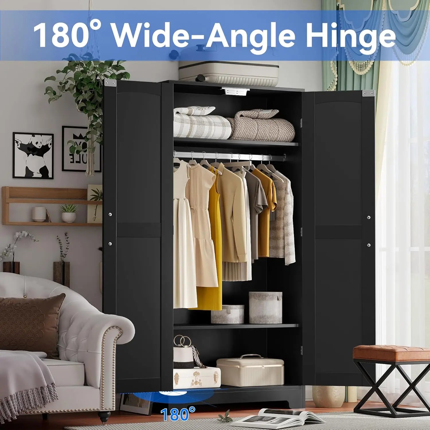 Modern Wooden Armoire Wardrobe Closet With Doors And Shelves