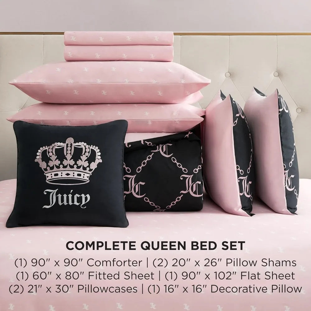 Black Link Logo Printed Comforter Set, Queen – Complete 8-Piece Bed in a Bag Collection