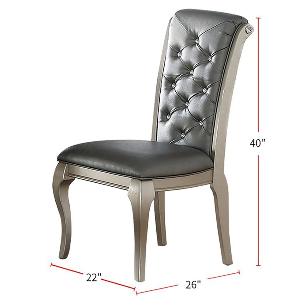 Silver Round Dining Set With Tufted Chairs And Shelf