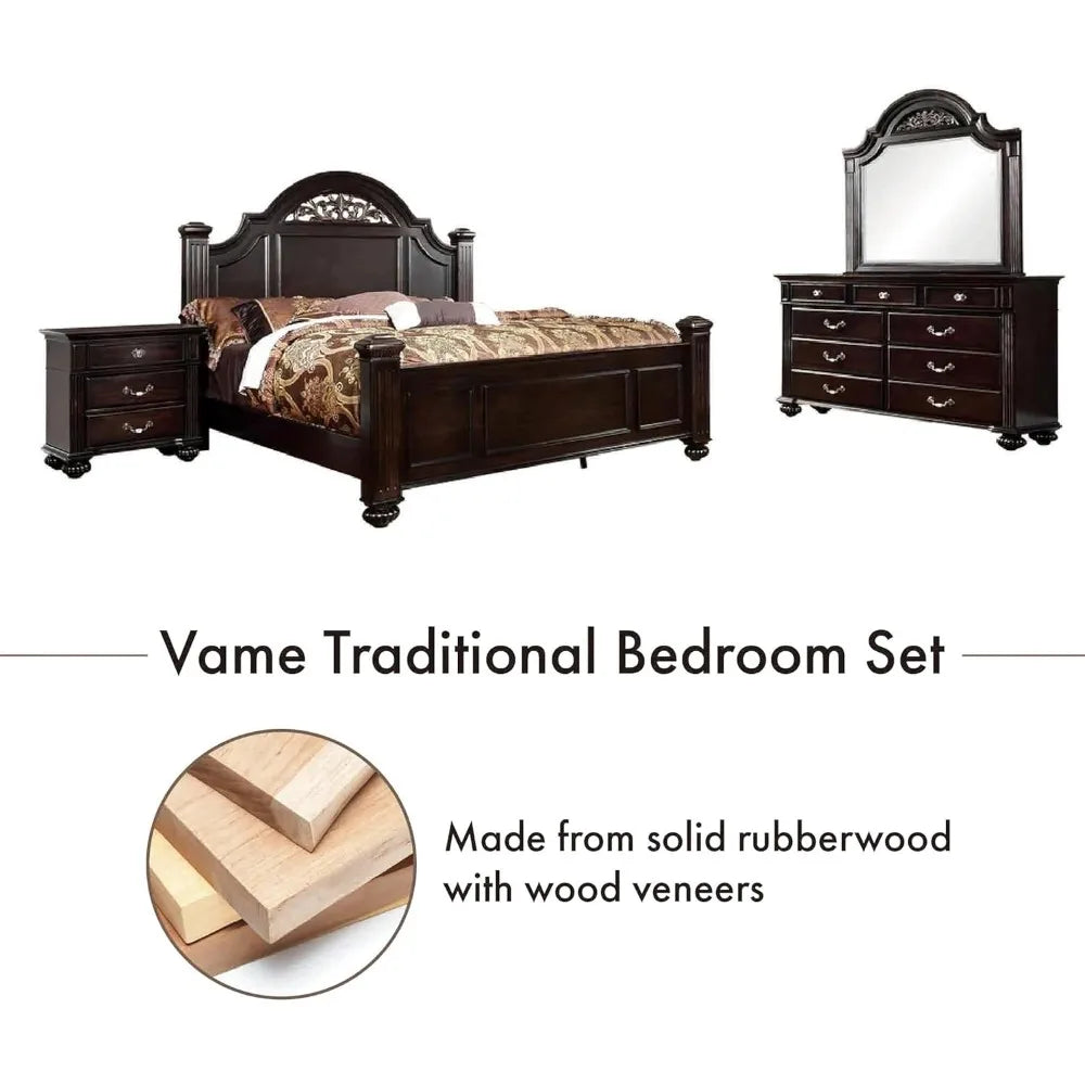 24/7 Shop at Home Syracuse 6-Piece Traditional Solid Wood Bedroom Set with Chest, Mirrored-Dresser and 2 Nightstands, Box Spring