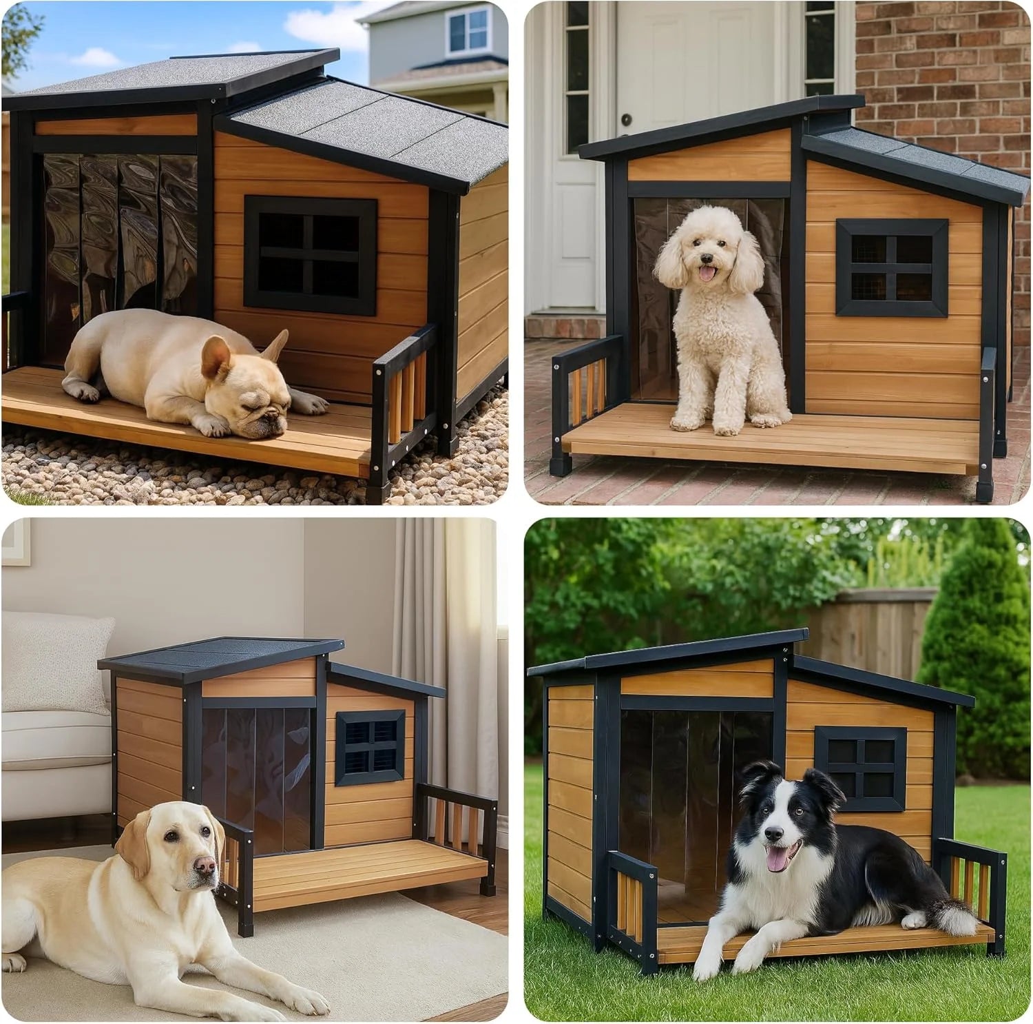 Large Wooden Insulated Dog House With Elevated Floor Outdoor Shelter