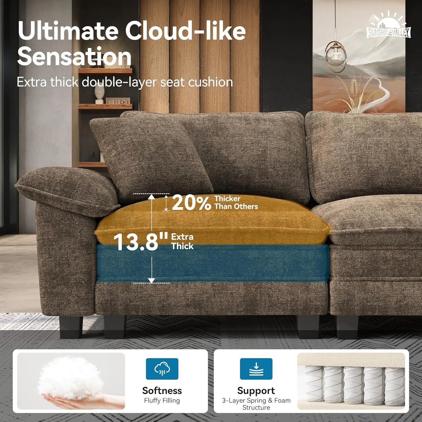 L Shaped Modular Cloud Chenille Sectional Sofa With Ottoman