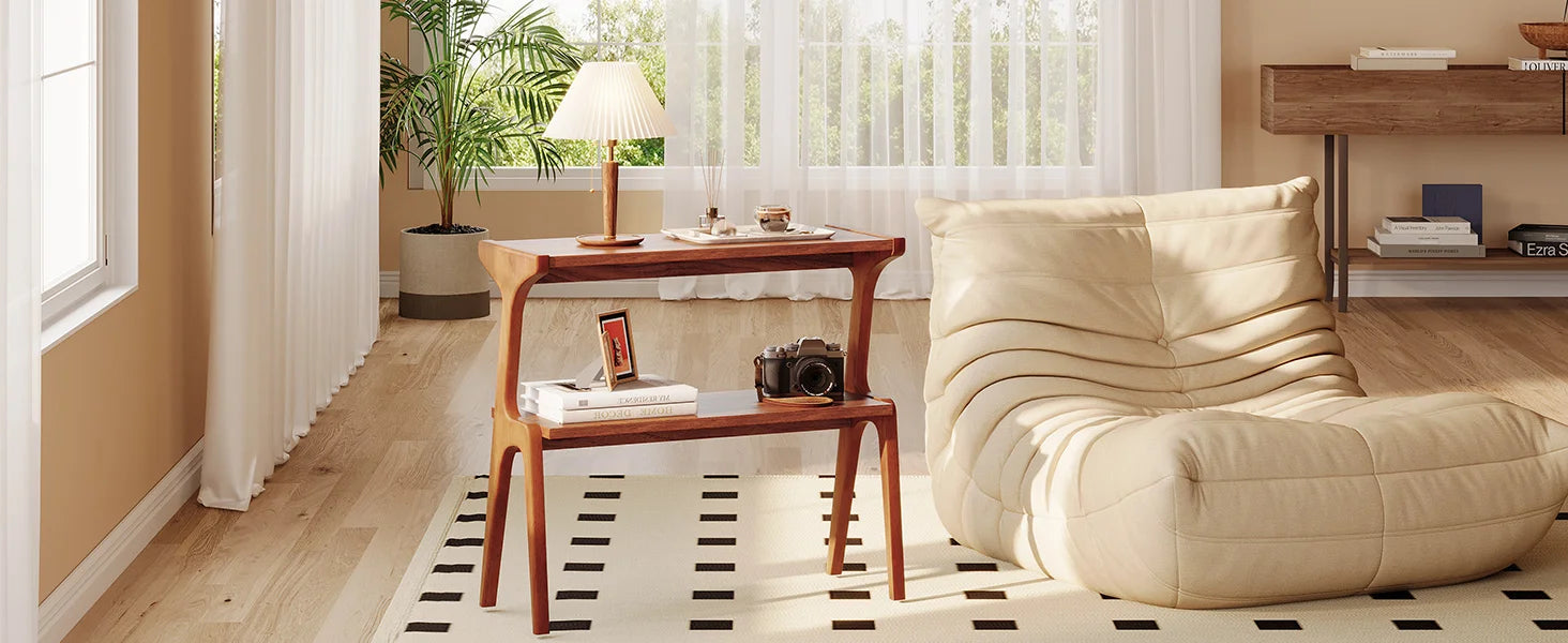 Solid Wood End Table Two Tier Storage Shelf Living Room