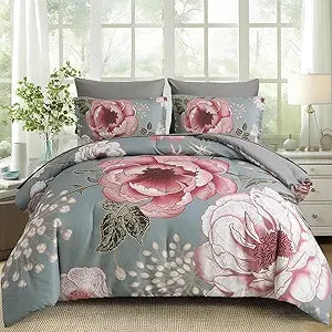 Floral Comforter Set Pink Gray King Size Bed In Bag