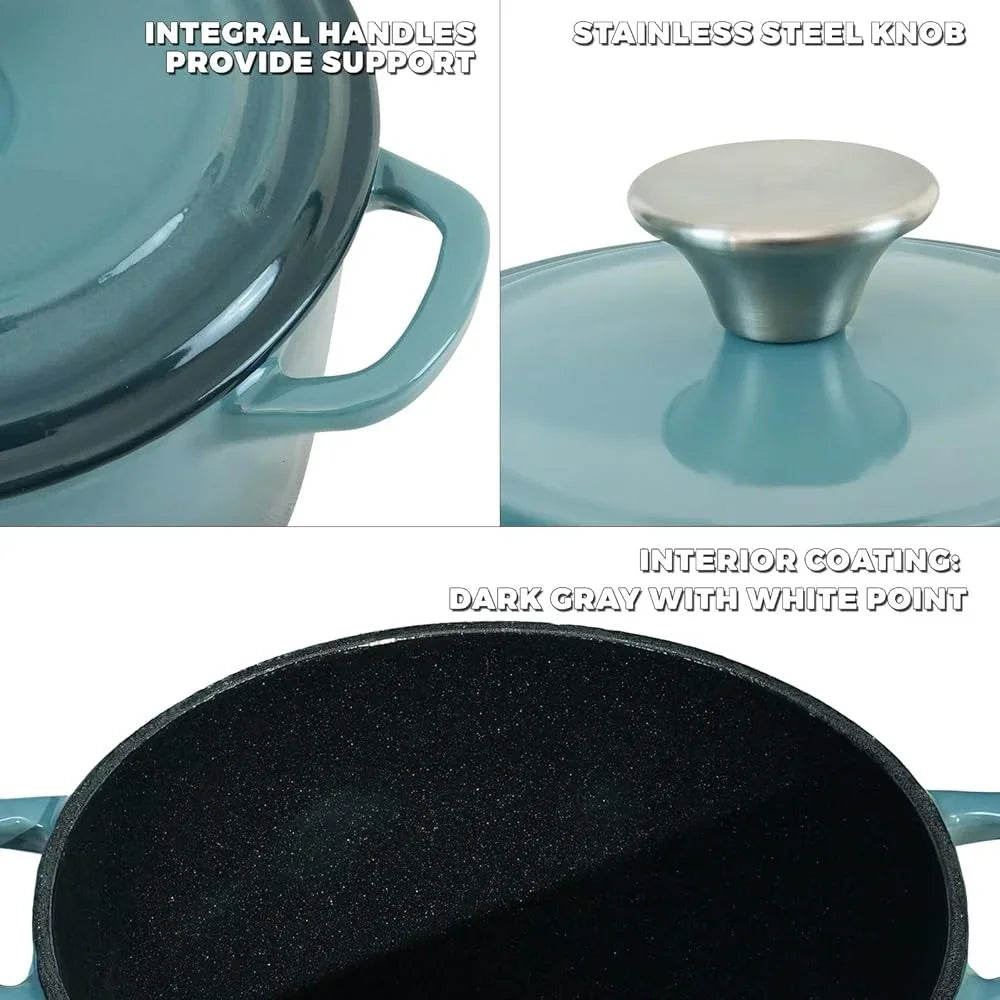 XMSJ Enamel Cast Iron Dutch Oven Pot Lid Easy Clean