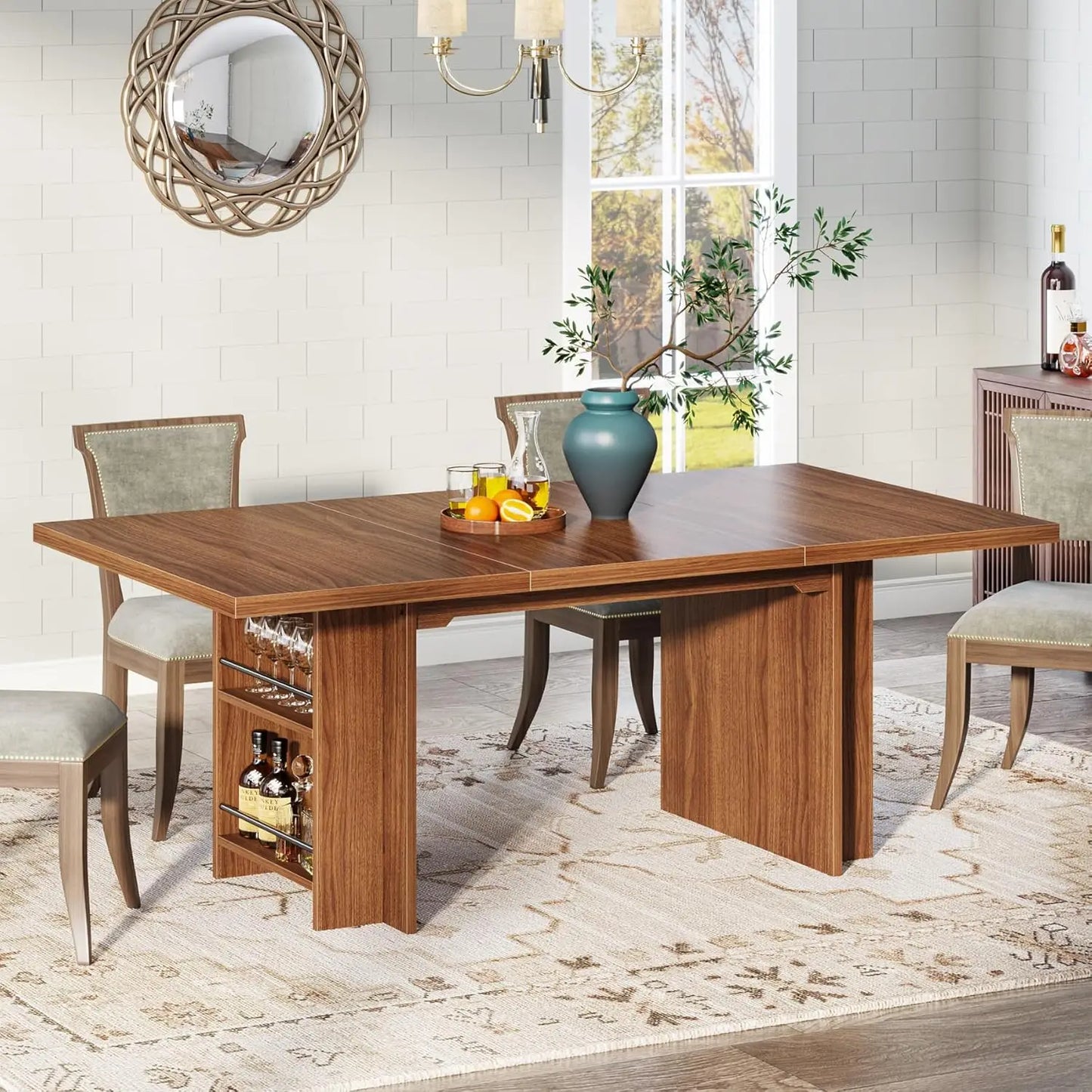 Farmhouse Dining Table 63-Inch For 6 To 8 With Storage