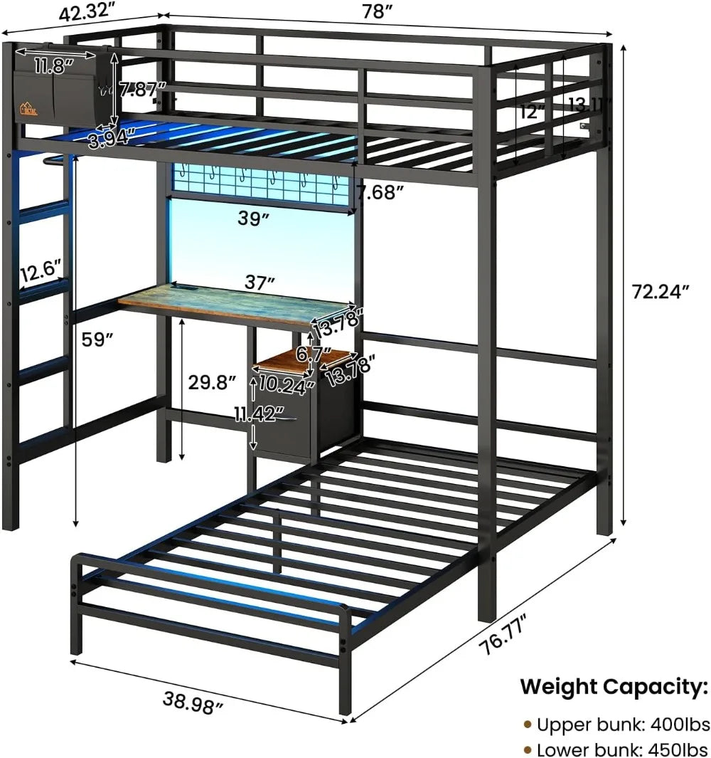 L Shaped Twin Over Twin Bunk Bed With Desk Storage