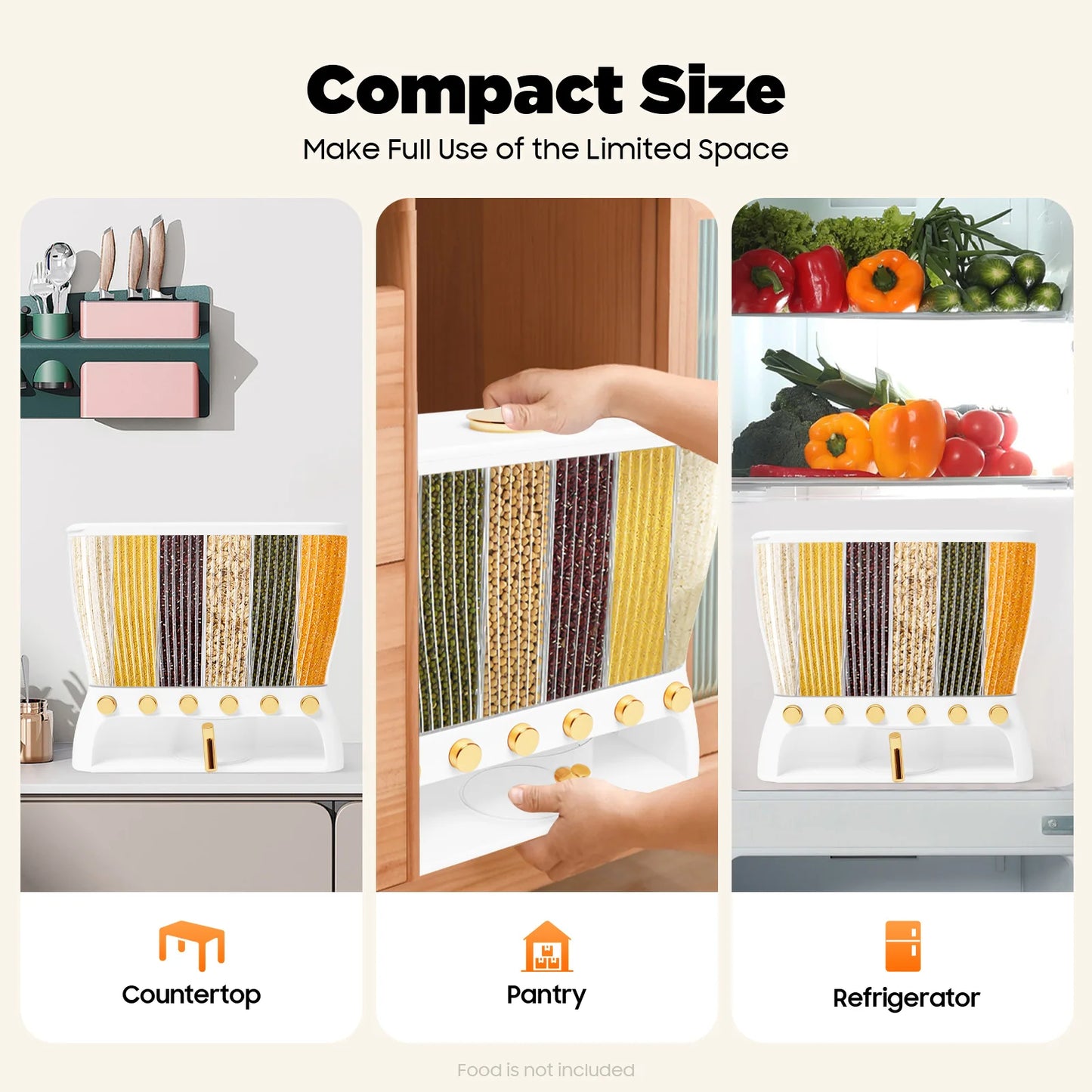 Six-grid Dry Food Dispenser Kitchen Storage Container Clear Dry Food 6 Grid Beans Rice Cereal dispenser Rice Tank Grain Box