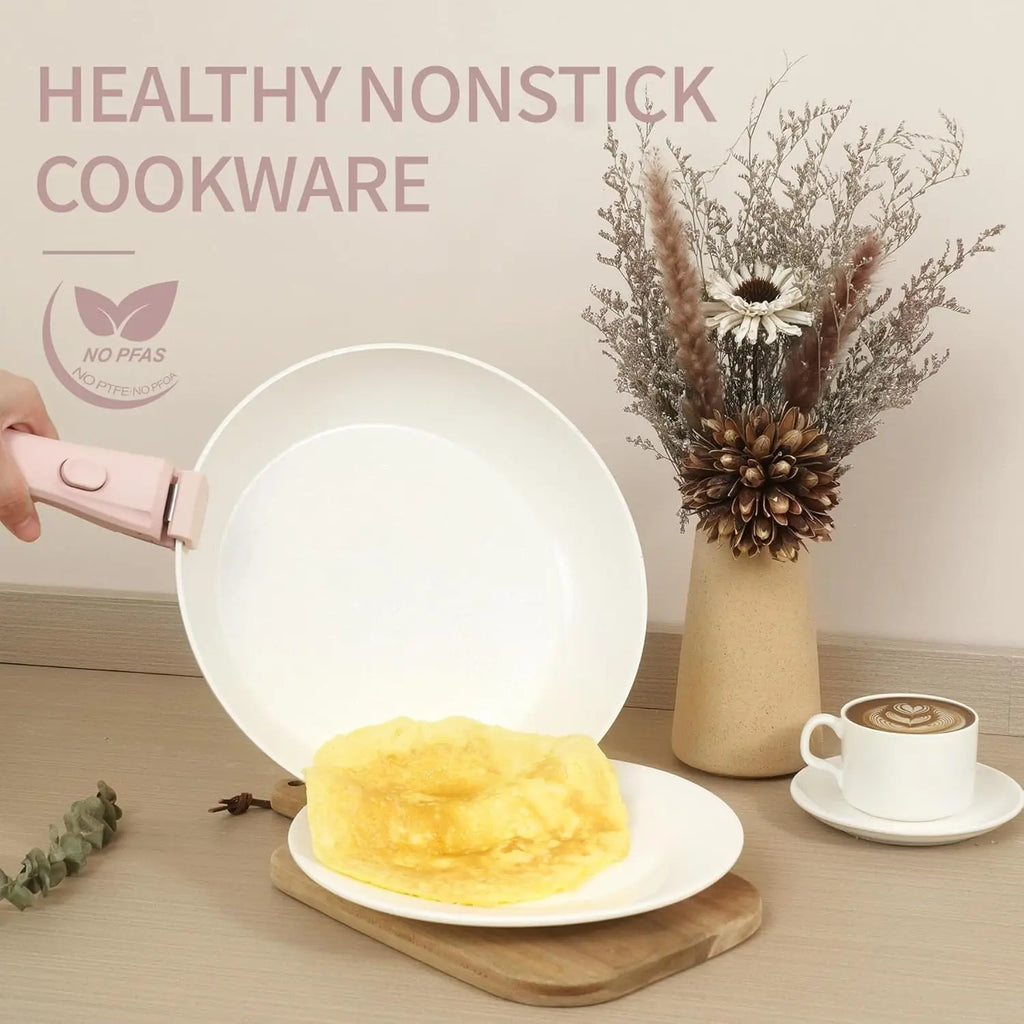 23Pcs Pink Ceramic Pots And Pans Set Nonstick Removable Handle