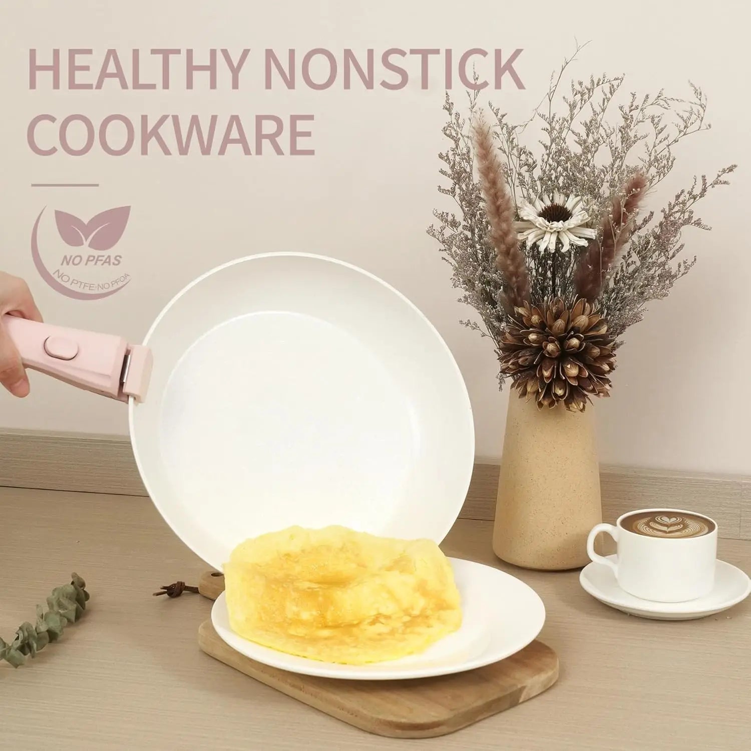 23Pcs Pink Ceramic Pots And Pans Set Nonstick Removable Handle