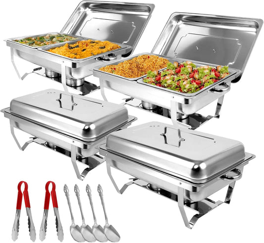 Snowtaros 4 Pack 8Qt Chafing Dish Set Stainless Warmer