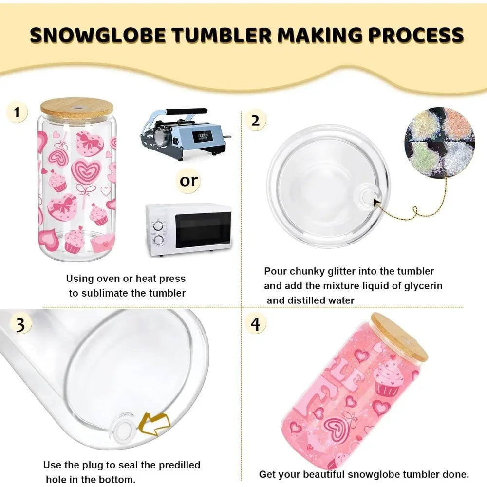 Discount Free Delivery   16 Oz Snow Globe Tumbler, 8 Pack Pre Drilled Sublimation Glass Cup For Glitter Snow Globe Diy, Double W