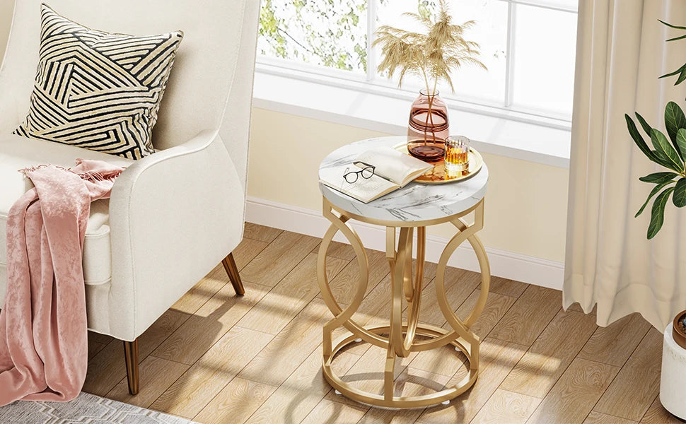 Round End Table Multifunctional Accent Side Table With Faux Marble