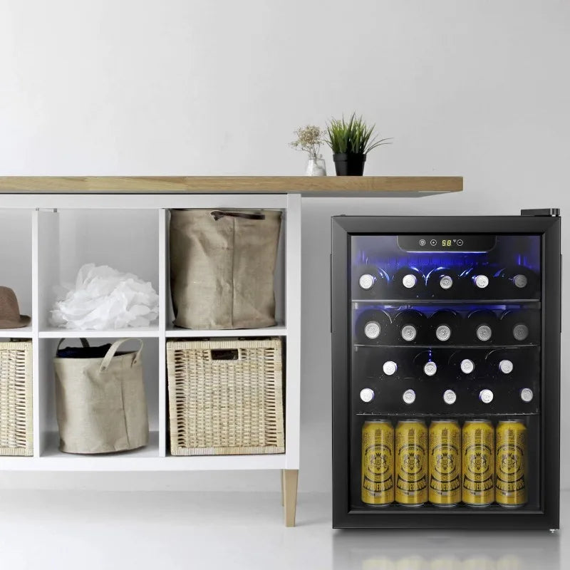 Antarctic Star 24 Bottle Wine Cooler/Cabinet Beverage Refrigerator Small Mini Wine Cellar Beer Soda Clear Glass Door Bar Fridge