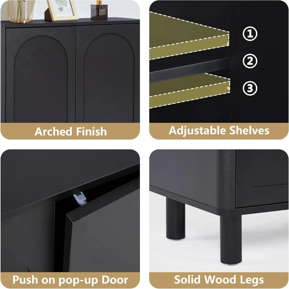 Contemporary Arched Door Sideboard Buffet, Solid Wood Leg Kitchen Storage Cabinet, Accent Console Table