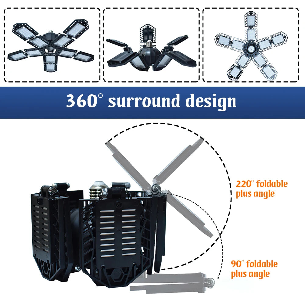 E27 LED Garage Light 180W Foldable 15000 Lumens For Home