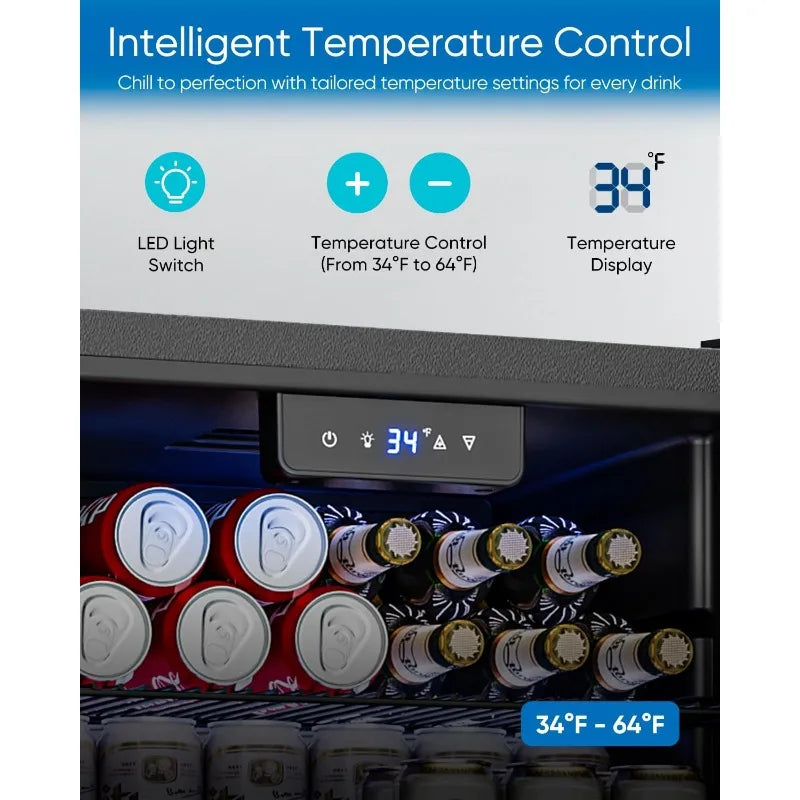 3.2 Cu.Ft Mini Fridge with Glass Door - 126 Can Beverage Refrigerator Cooler for Drink Beer Wine Soda,4 Adjustable Shelves,Black