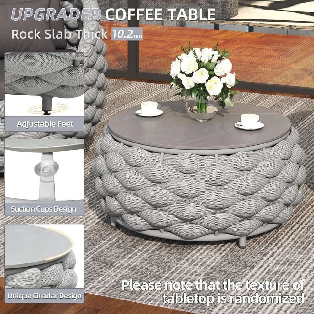 Outdoor Patio Furniture Set 6 Pieces Aluminum Sectional Sofa, Metal Patio Conversation Set with Threeseat, Loveseat & Armchair,