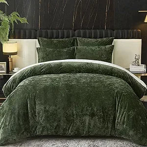 Crushed Velvet Comforter Set Queen Green Comforter Set 5pcs Ultra Soft Lightweight Breathable Bedding Set Luxury Cozy Fl