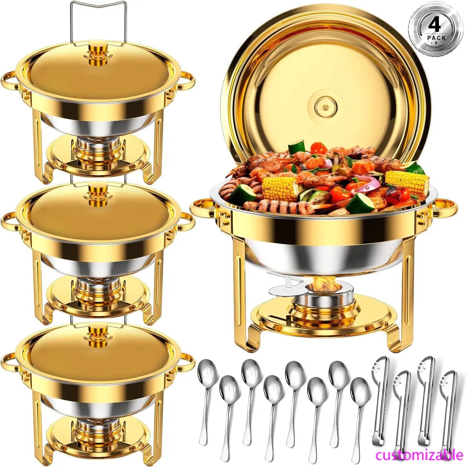 Round Chafing Dishes for Buffet 5 Qt,High Grade Chafing Dish Buffet Set with Stainless Steel Lid & Lid Holder,Full Size Pan