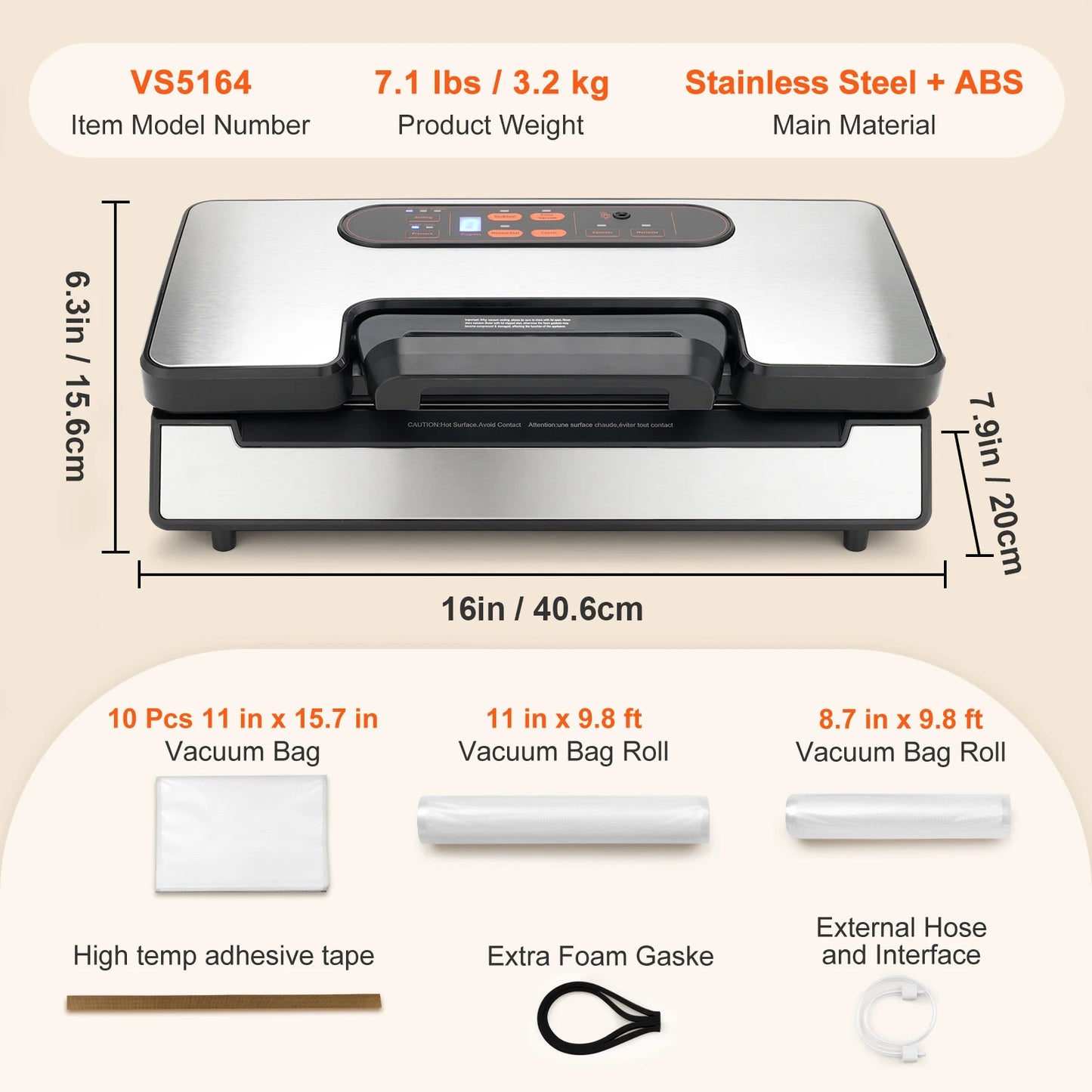 SucceBuy 130W Vacuum Sealer Machine With 90Kpa Free 10 Bags
