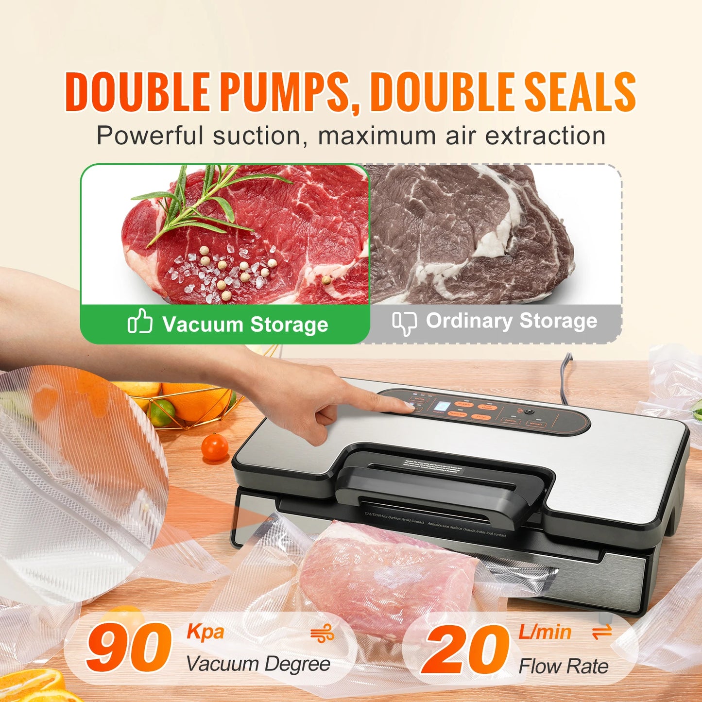 SucceBuy 130W Vacuum Sealer Machine With 90Kpa Free 10 Bags