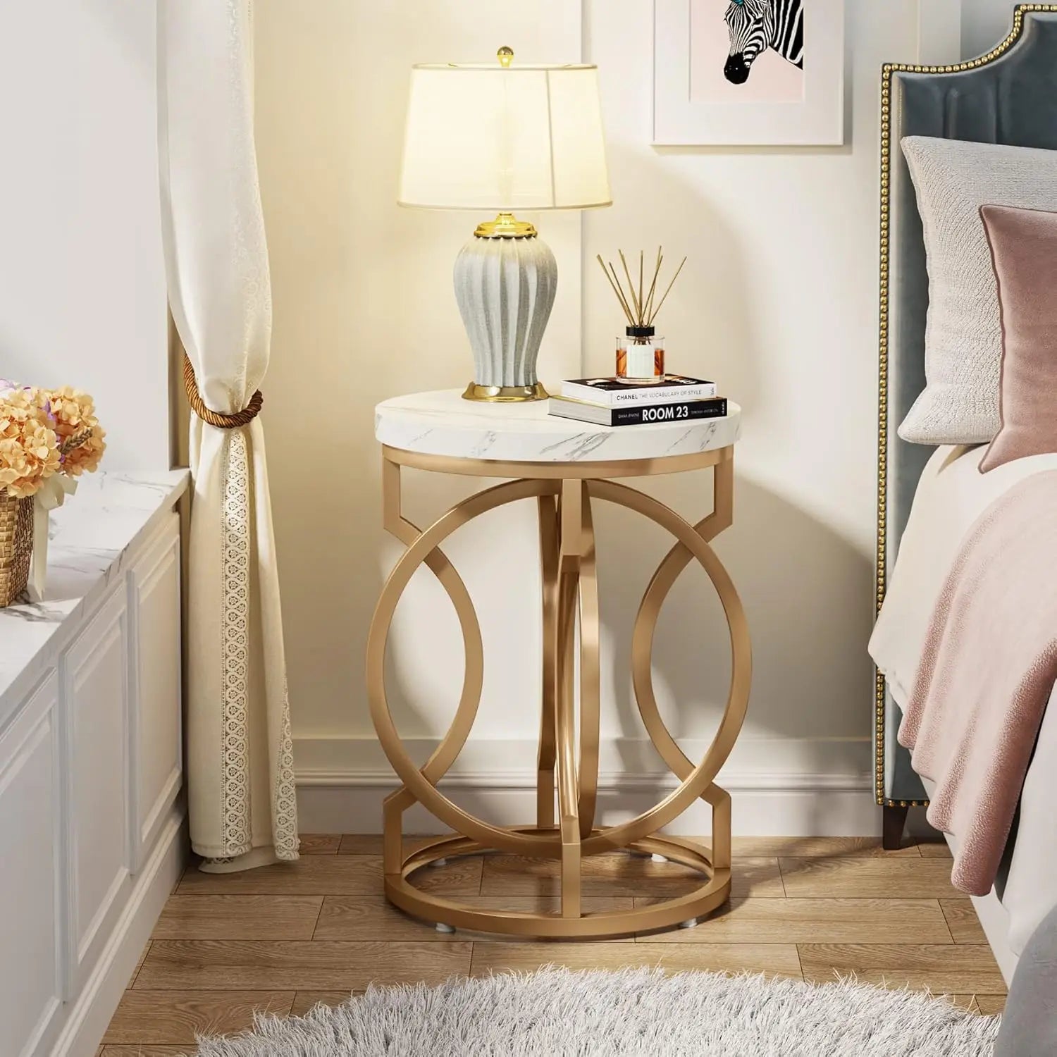 Round End Table Multifunctional Accent Side Table With Faux Marble