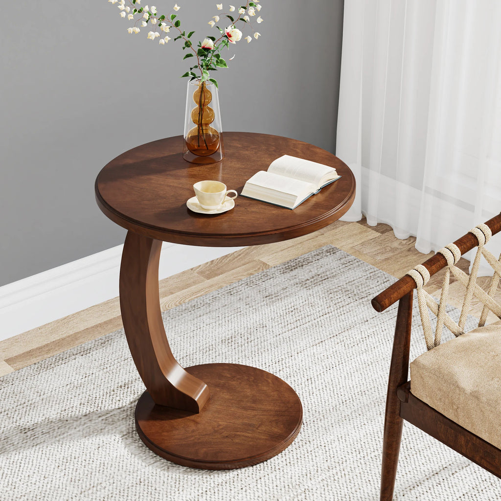 Tribesigns Round End Table Wood C Shaped Side Table Retro