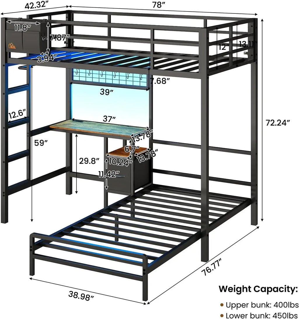 L Shaped Twin Over Twin Bunk Bed With Desk Storage