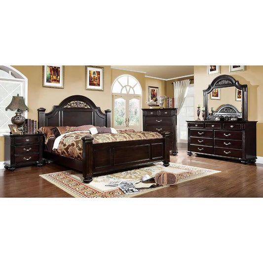 24/7 Shop at Home Syracuse 6-Piece Traditional Solid Wood Bedroom Set with Chest, Mirrored-Dresser and 2 Nightstands, Box Spring