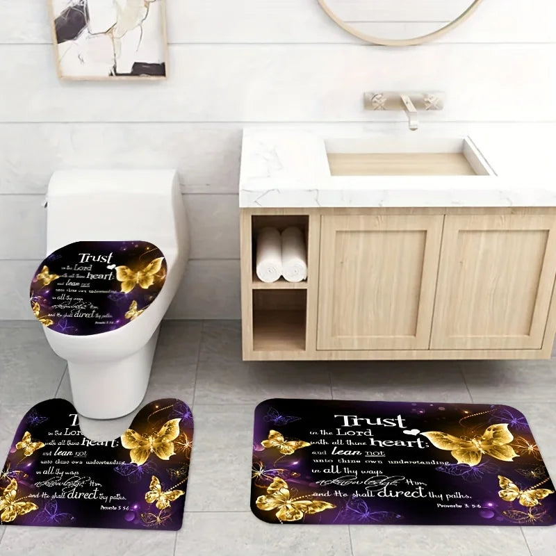 Inspirational Butterfly Bathroom Four Piece Set With Golden Butterflies