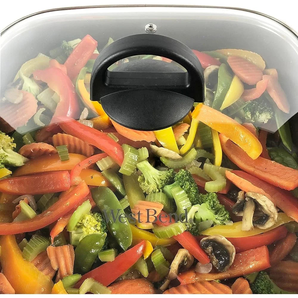 Electric Skillet Family Size Deep Nonstick Griddle Diamond Coating Scratch Resistant Tempered Glass Lid Dishwasher Safe Cooking