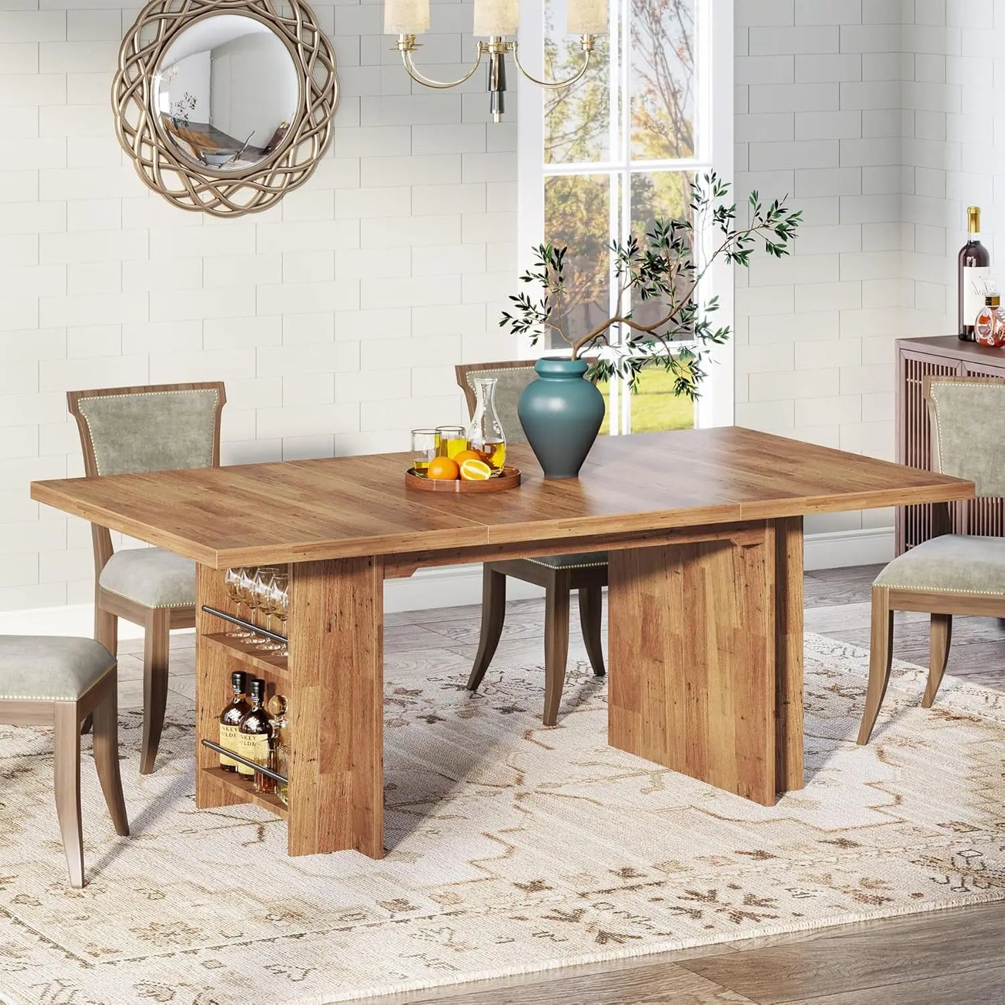 Farmhouse Dining Table 63-Inch For 6 To 8 With Storage