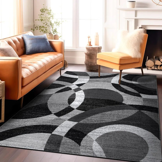 Contemporary Abstract Circles Area Rug For Living Room