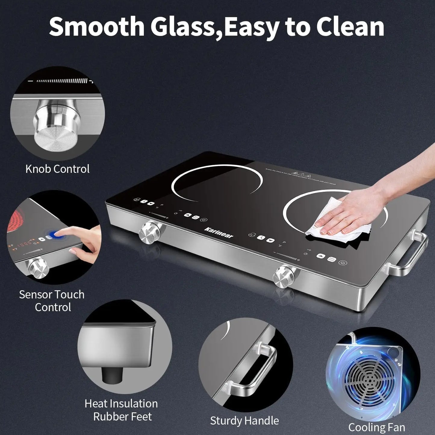 Karinear Dual Zone Ceramic Hob 3200W With Safety Lock Controls