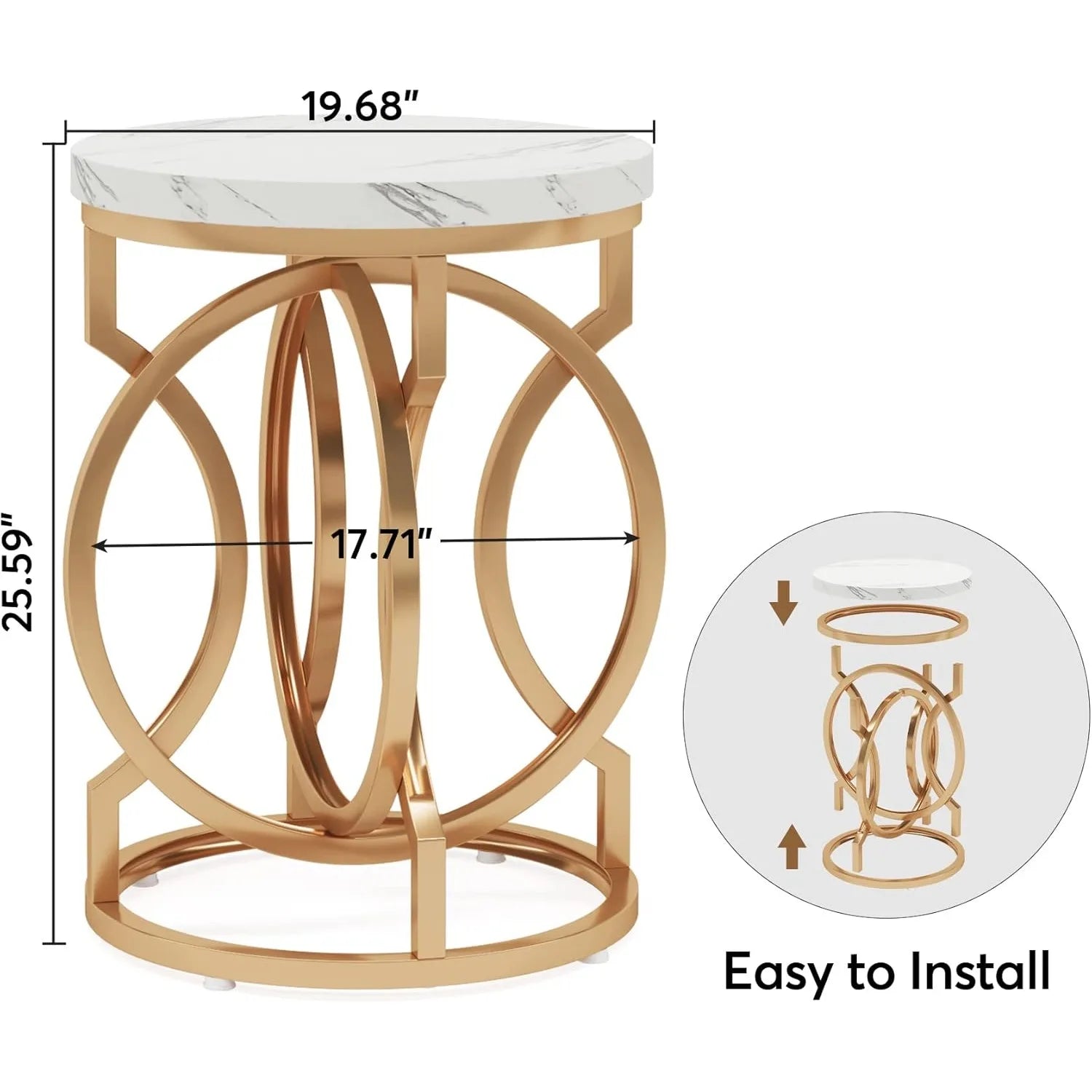 Round End Table Multifunctional Accent Side Table With Faux Marble