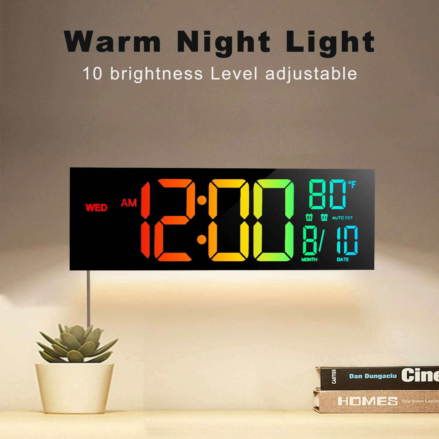 16 Inch Large Digital Wall Clock With Remote RGB LED Display Alarm Temperature For Living Room And Kitchen