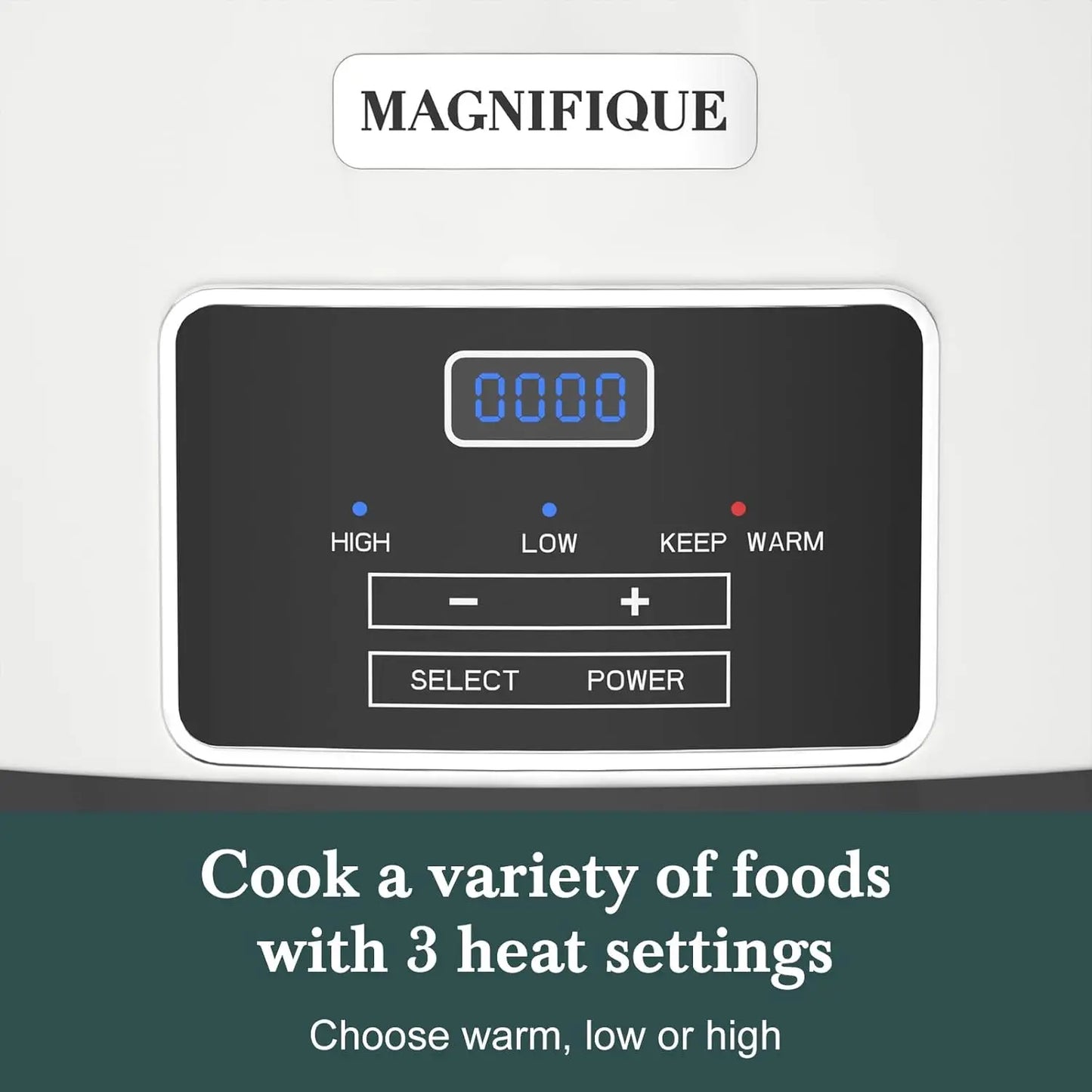MAGNIFIQUE 7-Quart Programmable Slow Cooker with Timer Keep Warm - Small Kitchen Appliance for Family Dinners - Serves 6+ People