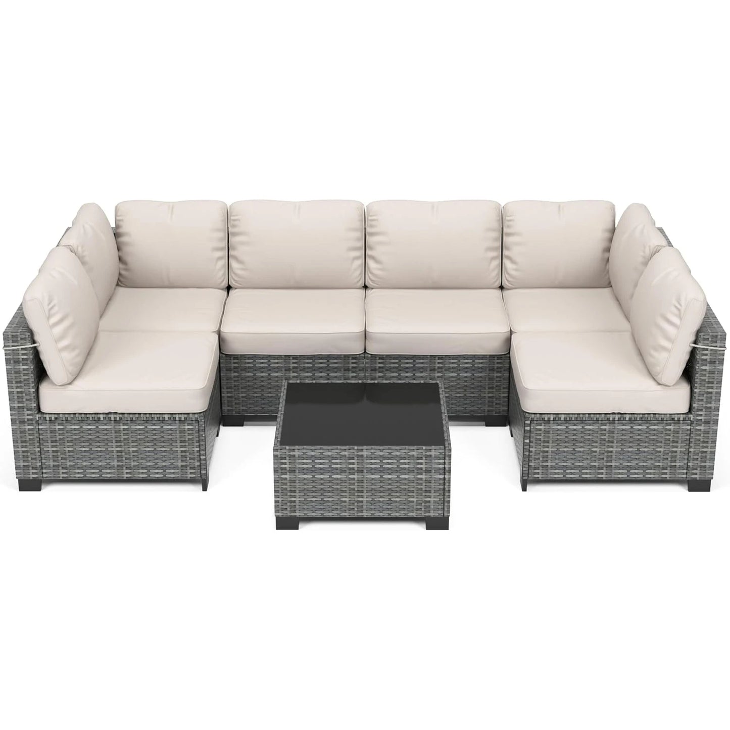Seven Piece Modular Outdoor Furniture Set With PE Rattan Wicker